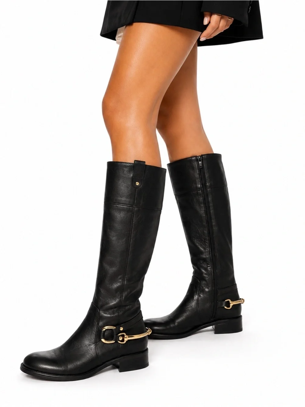 DUNE LONDON Tatter BLACK Leather Knee-High Riding Boots